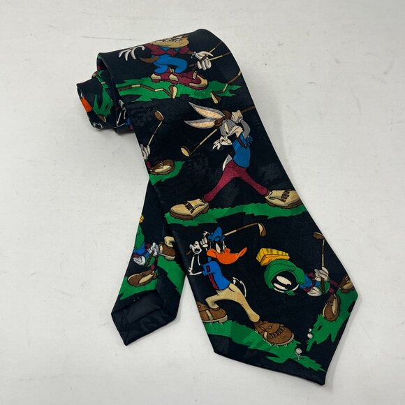 Looney Tunes Mania 1994 GOLF NECK TIE Bugs Bunny Daffy Marvin the Martian Taz - Picture 1 of 6